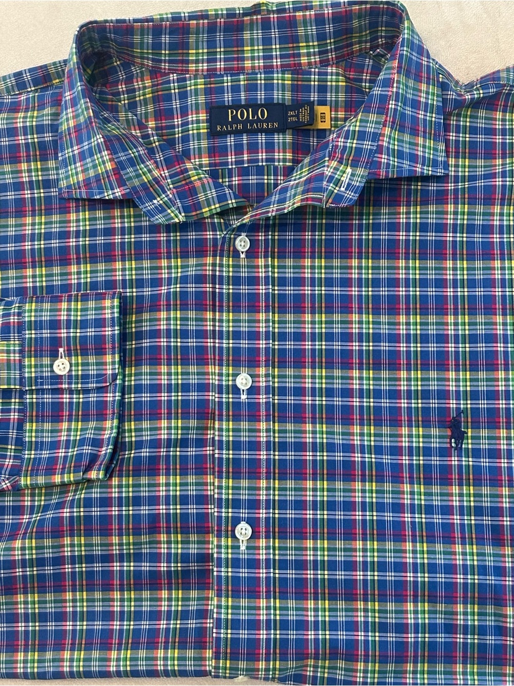 Polo Ralph Lauren Men 2XLT Plaid Stretch Poplin Button Down Shirt Big Tall